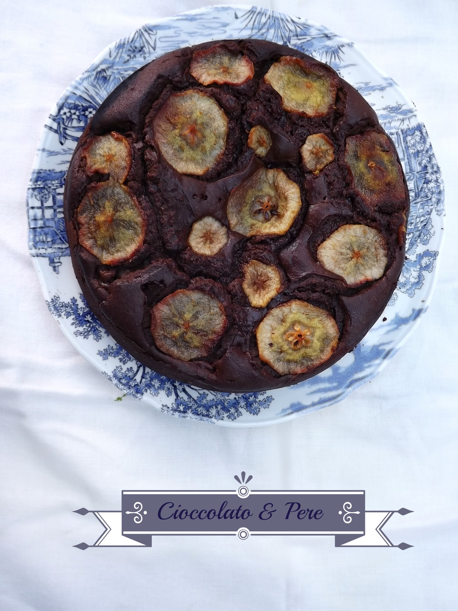 Chocolate and pear cake with chestnut flour and ginger