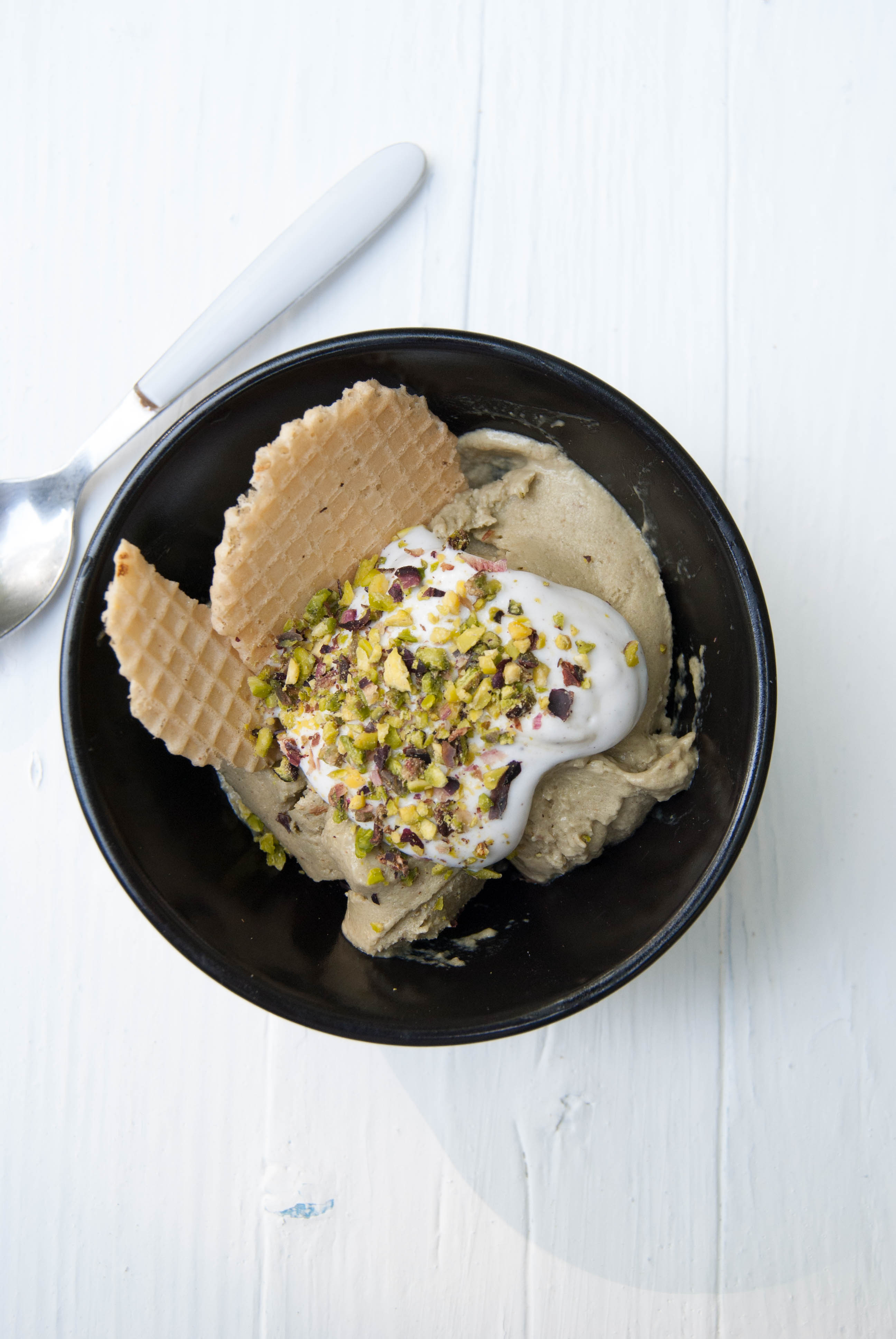Pistachio gelato with avocado