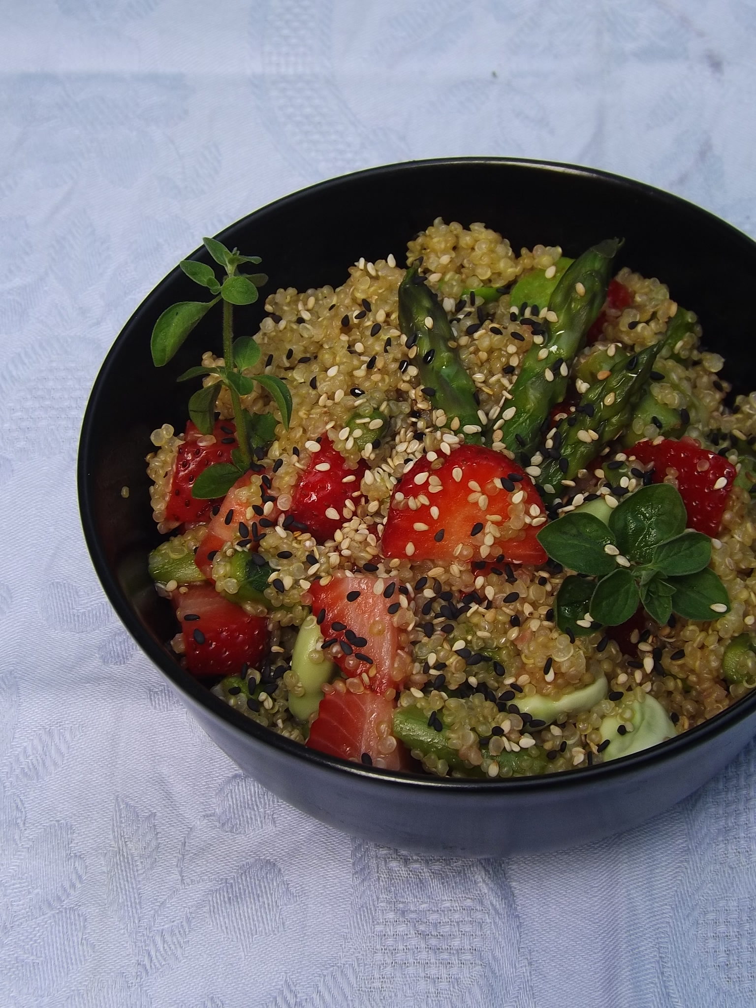 Strawberry, asparagus and fresh fava bean salad