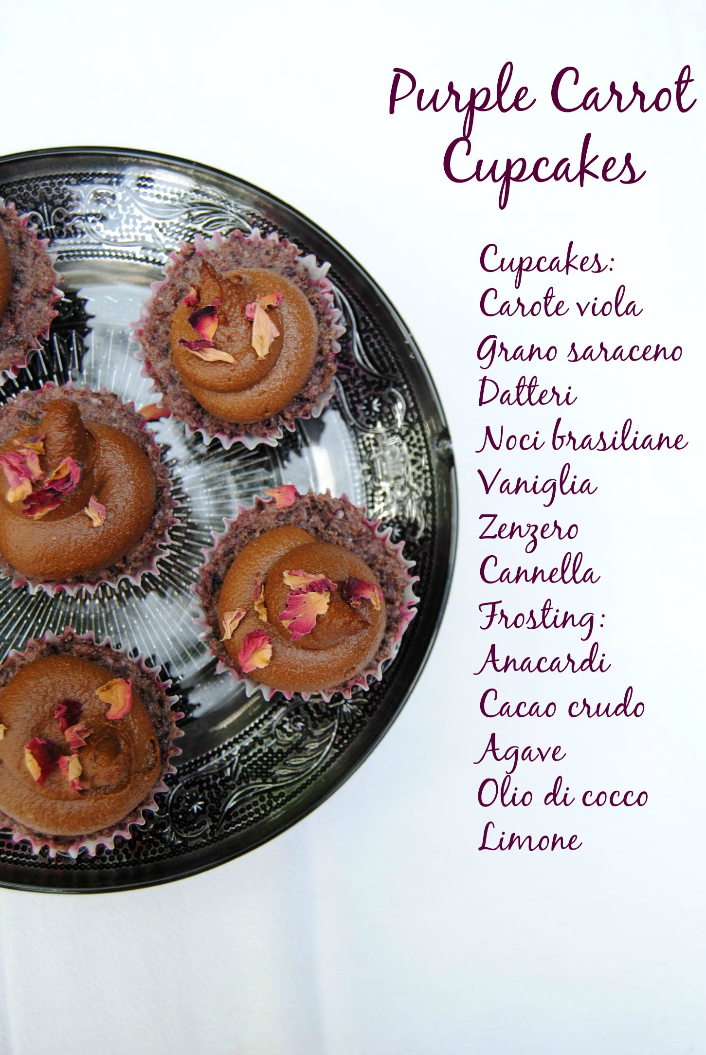 Purple carrot cupcakes crudisti con frosting al cioccolato