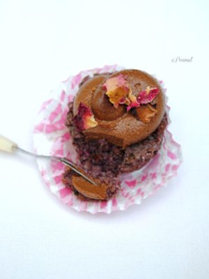 Raw Purple carrot cupcakes with chocolate frosting